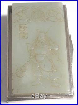 Chinese White Carved Jade And Sterling Silver Trinket Jar Box Signed