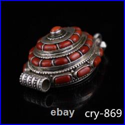 Chinese ancient Tibet silver red coral box