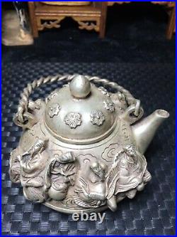 Chinese antiques collection hand-made Tibetan silver the Eight Immortals kettle