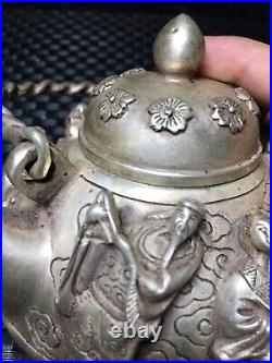 Chinese antiques collection hand-made Tibetan silver the Eight Immortals kettle