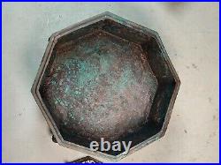 Chinese bronze Box Inlays Gold&silver Jade Dragon Disc bear Lid Container Pot