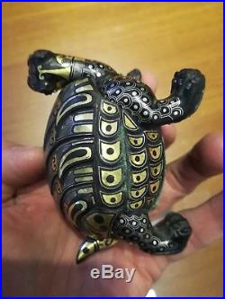Chinese bronze Dragon turtle statues ink stones inlaid Gold&silver Turtle boxes