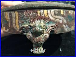 Chinese bronze gold&silver inlaid box beast&phoenix motif dynasty jewelry box