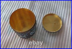 Chinese celadon jade gilded sterling silver enamel tea caddy box jar 332 gr