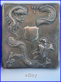 Chinese cigarette case export silver with Dragon and Flowers signed WC 90 102 gr