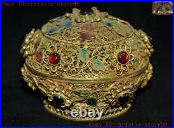 Chinese dynasty Pure Silver Filigree 24k gold Gilt inlay gem Jewelry Box boxes