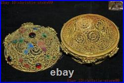 Chinese dynasty Pure Silver Filigree 24k gold Gilt inlay gem Jewelry Box boxes