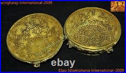 Chinese dynasty Pure Silver Filigree 24k gold Gilt inlay gem fan queen Box boxes