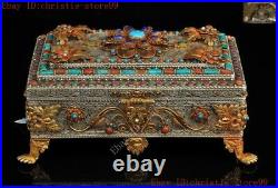 Chinese dynasty bronze silver Filigree inlay turquoise lapis lazuli Jewelry Box