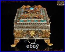 Chinese dynasty bronze silver Filigree inlay turquoise lapis lazuli Jewelry Box