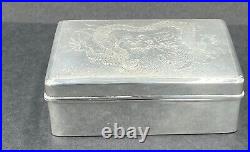 Chinese export silver cigarette or jewellery box 85 standard dragon decoration