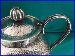 Chinese export silver teapot and pourer, solid silver snakeskin and bamboo 357 g