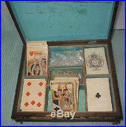 Chinese gambling chips poker cards Mother Of Pearl nacre 98 pc box Qing 1830's