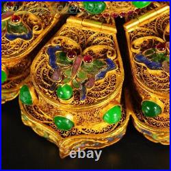 Chinese palace dynasty silver filigree Gilt Cloisonne gem butterfly Jewelry Box
