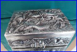 Chinese silver Box export solid silver Dragon Relief 826 gr perfekt