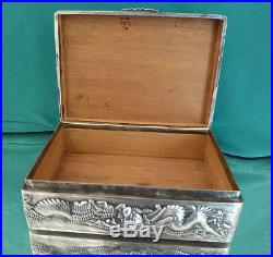 Chinese silver Box export solid silver Dragon Relief 826 gr perfekt