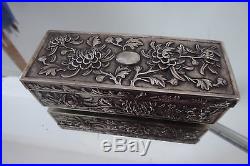 Chinese silver Box export solid silver HC Shanghai Chrysanthemen Relief 13 cm L