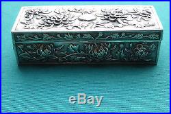 Chinese silver Box export solid silver HC Shanghai Chrysanthemen Relief 13 cm L