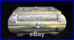 Chinese silver Square box Gilt bronze covered box engrave Phoenix motif