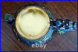 Chinese silver enamel jade / aventurine dragon ashtray cigarette holder & box