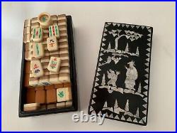 Circa 1900 Chinese Bamboo/ Bovine Bone Mahjong Set in Mother of Pearl Inlaid Box