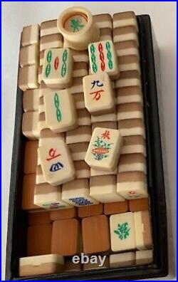 Circa 1900 Chinese Bamboo/ Bovine Bone Mahjong Set in Mother of Pearl Inlaid Box