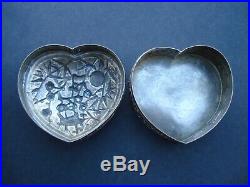 Classic Antique Marked Chinese Silver Heart Box Magpie & Prunus in Bloom Joy