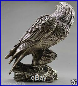 Collectible Decorated Old Handwork Tibet Silver Carve Eagle On Tree Box & Statue