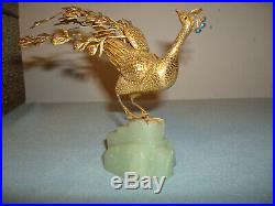 Collectible SuHai Sterling Silver Gold Plated Peacock Jade Green Stone Base Box
