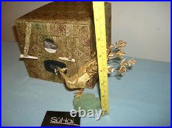 Collectible SuHai Sterling Silver Gold Plated Peacock Jade Green Stone Base Box