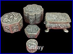 Collection Of 5 Chinese Silver Boxes. With T90 Punches. China. Twentieth Century