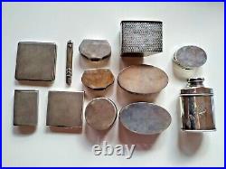 Collection of 12 antique solid silver cans / box german & chinese export silver