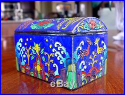 Colorful Chinese Trunk-Shaped Silver Cloisonne Box