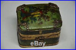 Delicate Chinese Silver Inlaid Porcelain Handmade Butterfly & Dragon Jewelry Box