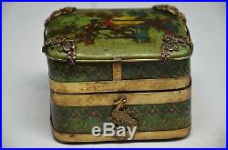Delicate Chinese Silver Inlaid Porcelain Handmade Butterfly & Dragon Jewelry Box
