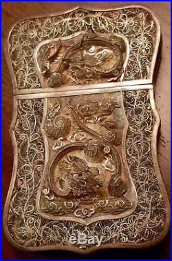 EXCEPTIONAL CHINESE ANTIQUE SILVER FILIGREE CIGARETTE/CALLING CARD CASE 1850s