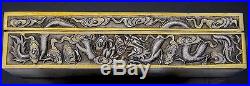 EXQUISITE18/19c CHINESE GOLD GILT STERLING SILVER DRAGON BRUSH DESK BOX CUMSHING