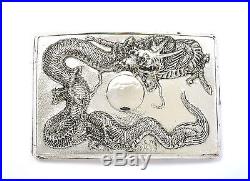 Early 20C Chinese Japanese Gilt Sterling Silver Cigarette Box Case Dragon 134g