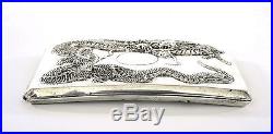 Early 20C Chinese Japanese Gilt Sterling Silver Cigarette Box Case Dragon 134g