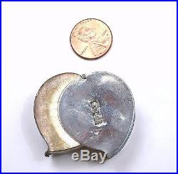 Early 20C Chinese Silver Enamel Peach Heart Shaped Snuff Pill Box Duck Bird Mk