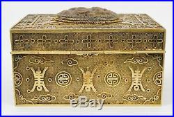 Early 20th Century Chinese Gold Gilt Silver Carved Tiger's Eye Box