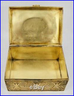 Early 20th Century Chinese Gold Gilt Silver Carved Tiger's Eye Box