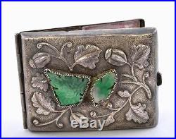 Early 20th Century Chinese Sterling Silver Jade Jadeite Rouge Compact Case Box