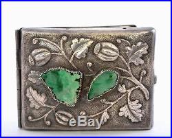 Early 20th Century Chinese Sterling Silver Jade Jadeite Rouge Compact Case Box