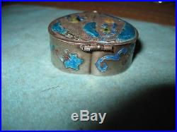 Early Signed Chinese Silver Gilt & Enamel Hinged Figural Floral Box With Mirror