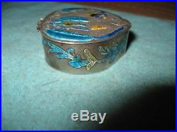 Early Signed Chinese Silver Gilt & Enamel Hinged Figural Floral Box With Mirror