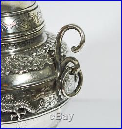 Early Silver Tripod Censer Indochina Chinese China Dragon Incense Burner