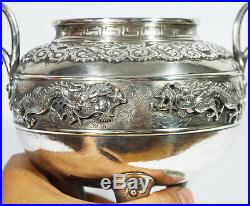 Early Silver Tripod Censer Indochina Chinese China Dragon Incense Burner