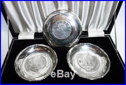 Eight Vintage Silver Chinese Coin Dishes in Original Box, Hong Kong