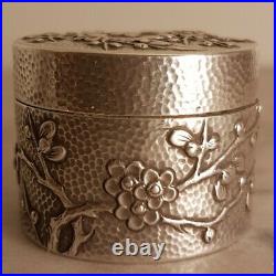 Exceptional Antique Chinese Export Wang Hing Silver Blossom Hammered Box